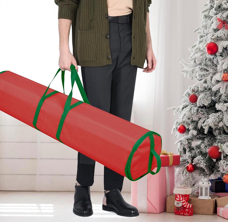 ProPik Wrapping Paper Storage Bag | Gift Wrap Holder Organizer | 2 Pack Store Up to 48 Rolls 40 Inch Long | Heavy Duty 600D Oxford Material Holiday Container | Top & side handles (Red) - Image 5